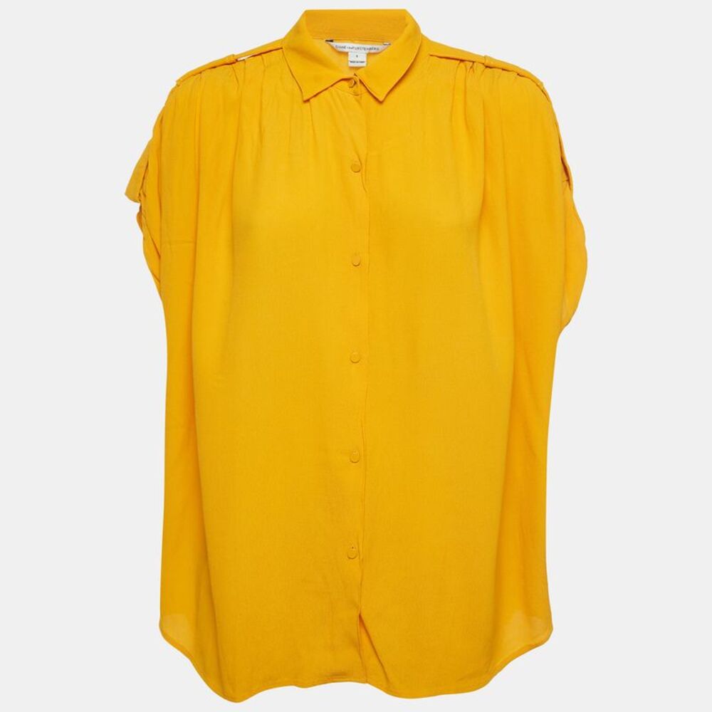 Diane Von Furstenberg Orange Crepe Karin Gathered Sleeve Blouse S - Picture 1 of 4